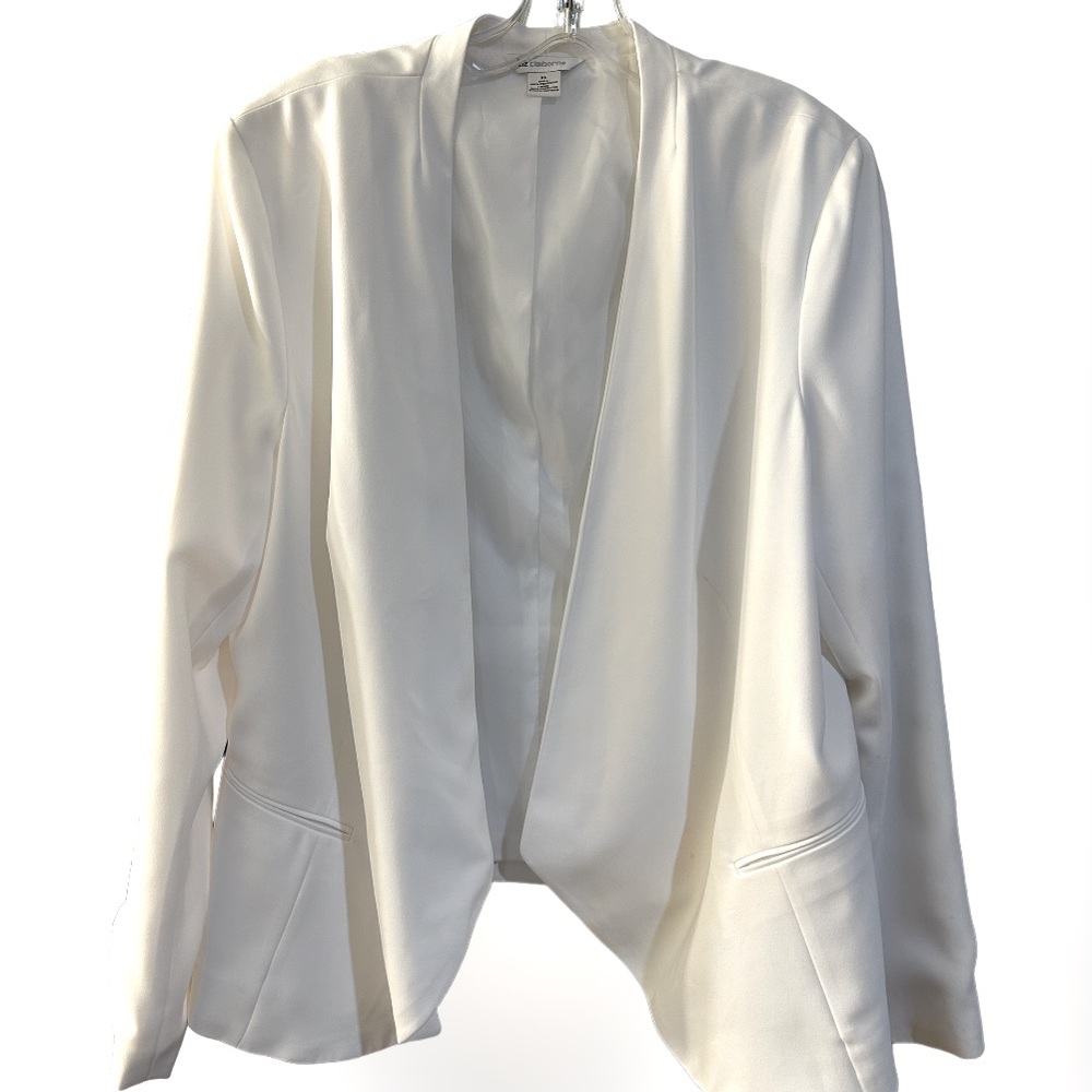 Liz Claiborne🕊️Classic WHITE Womens Open Front, Fully Lined Blazer Jacket SZ XL